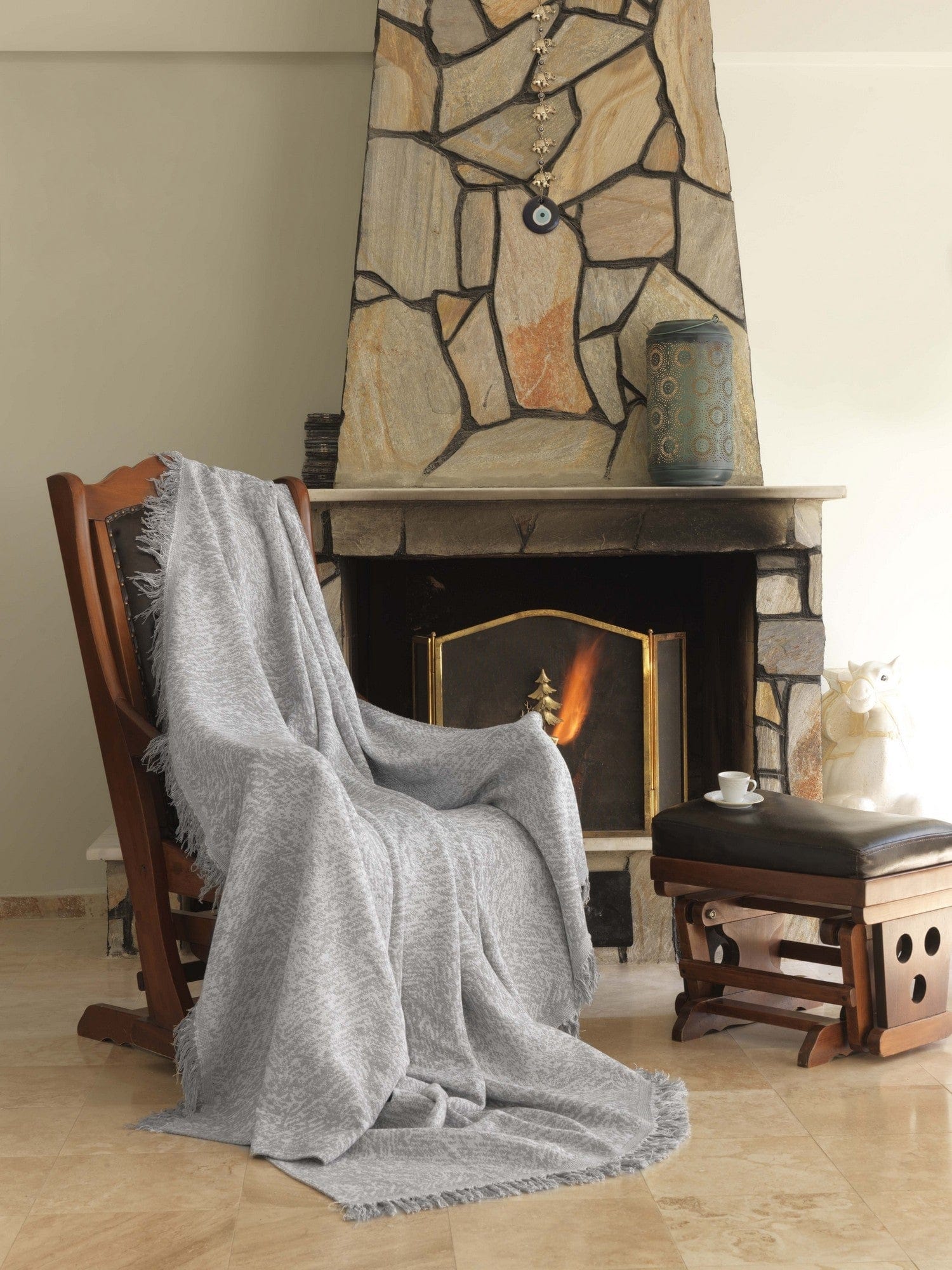 Plaid in cotone Linen Grigio, 170 x 220 cm