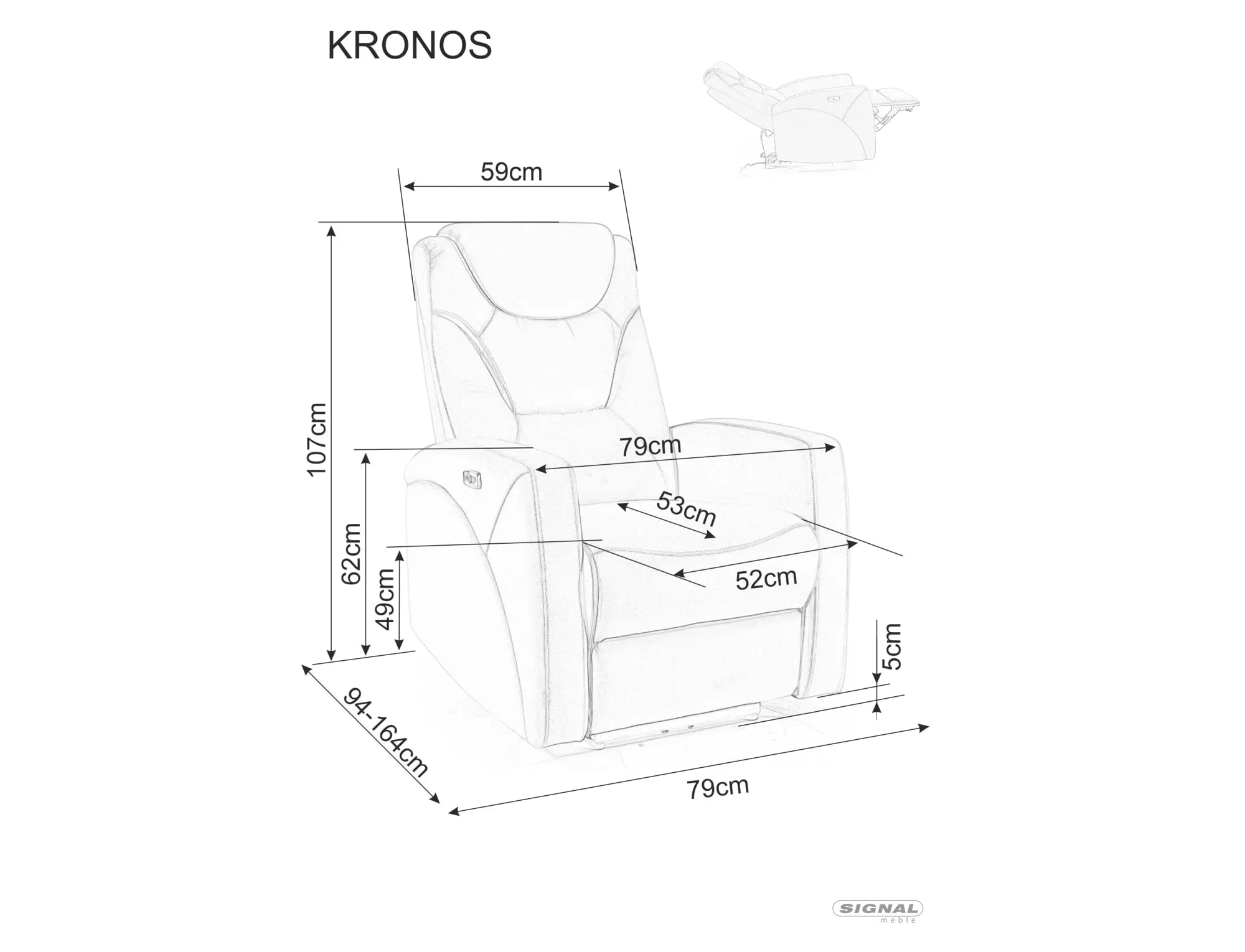 Signal Poltrona Reclinabile Elettrica in tessuto Kronos Grigio