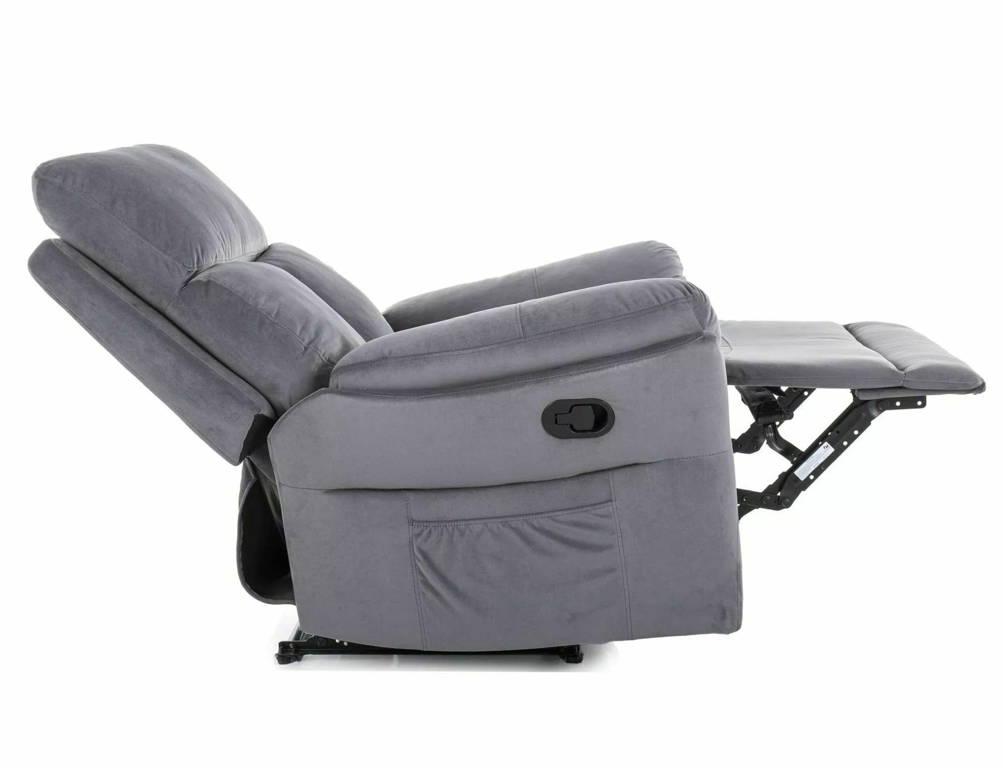 Signal Poltrona Reclinabile in velluto Hades Grigio