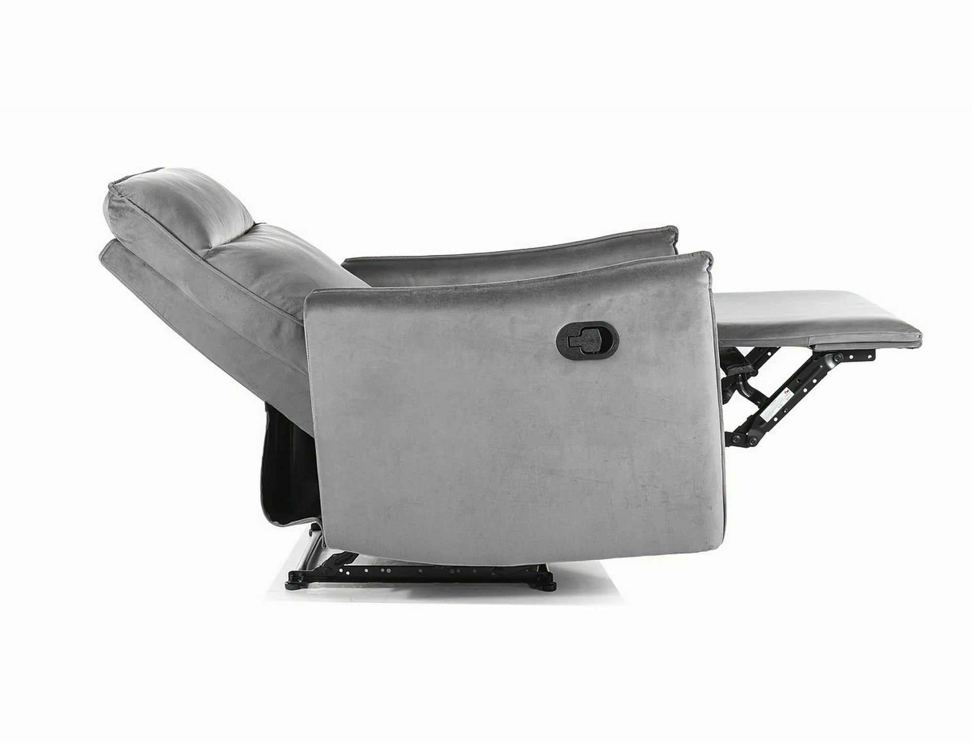 Signal Poltrona Reclinabile in velluto Travis 1 Grigio