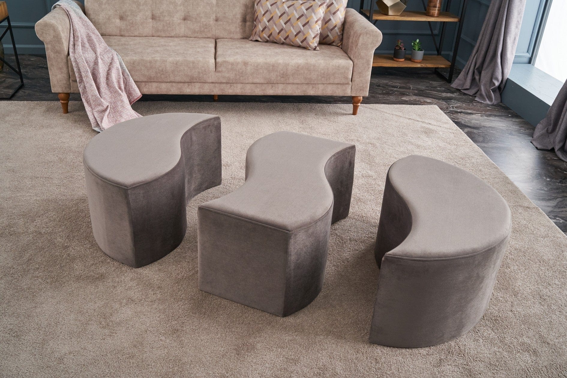 Pouf in tessuto Alya Cappuccino (1)