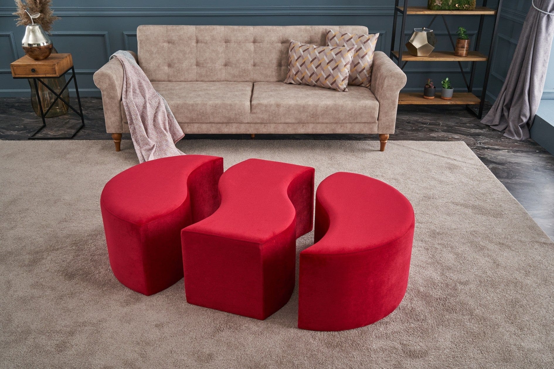 Pouf in tessuto Alya Rosso (2)