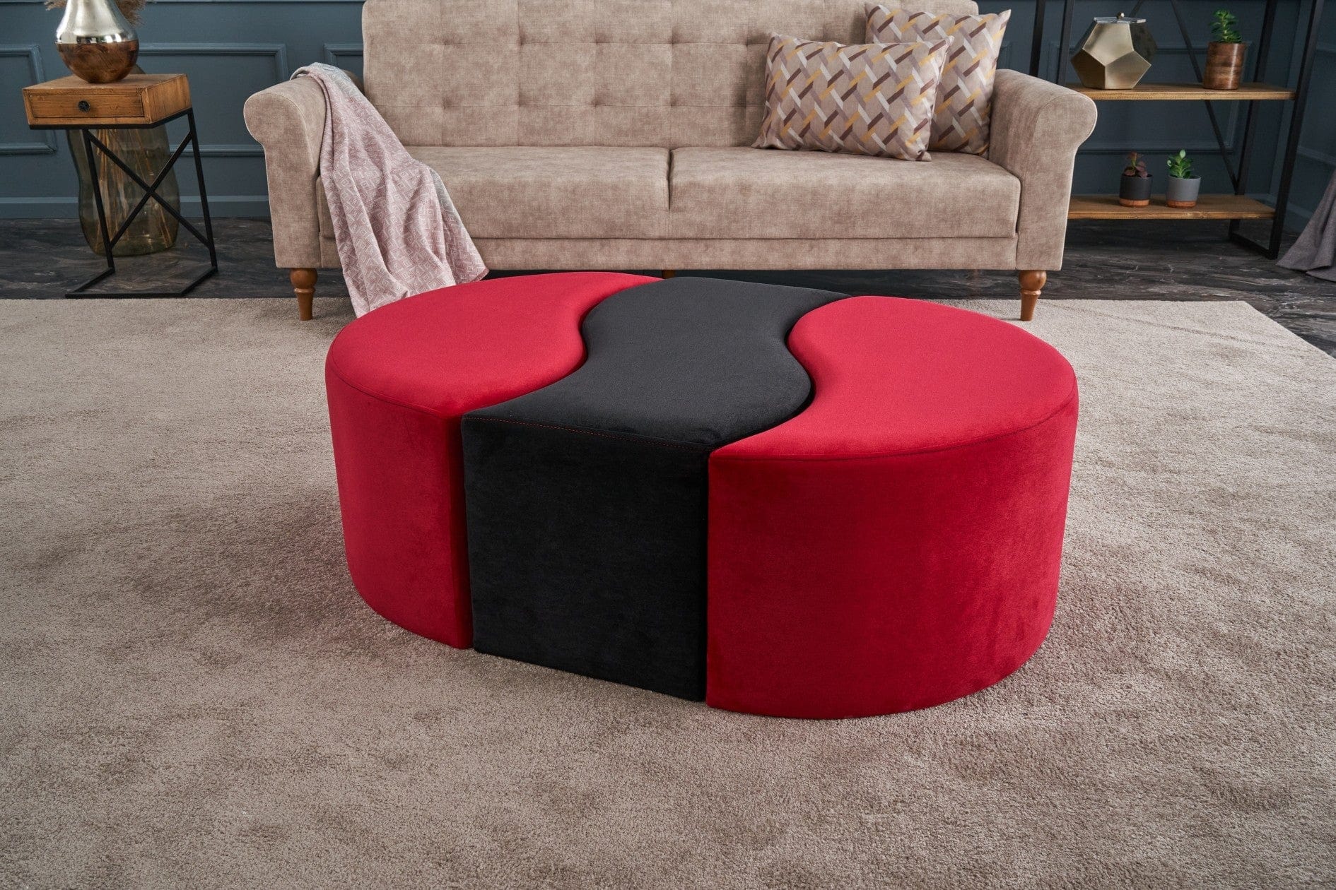 Pouf in tessuto Alya Rosso (1)