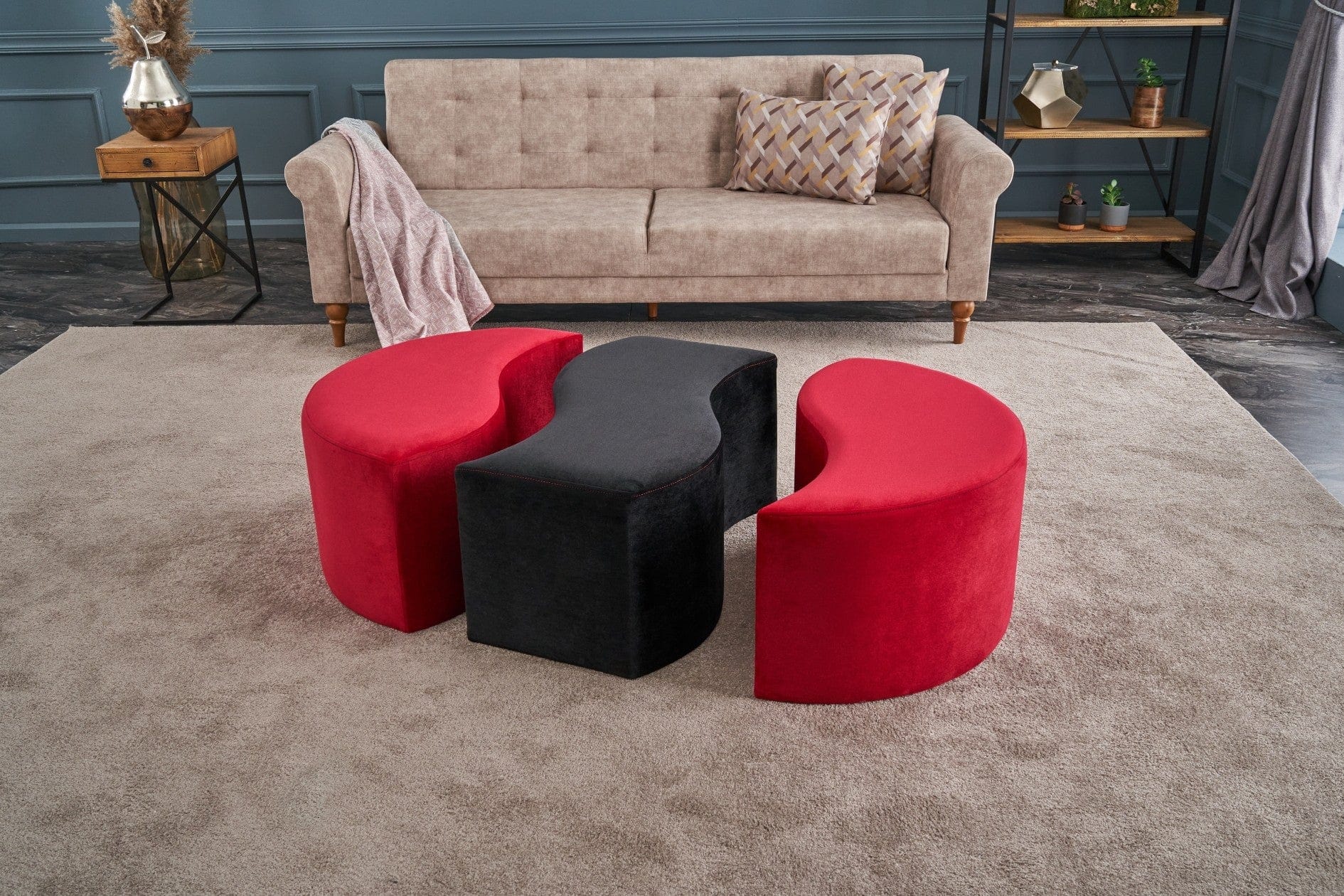 Pouf in tessuto Alya Rosso (2)