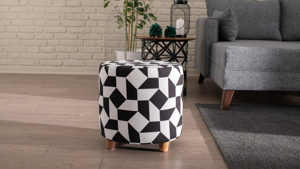 Pouf in tessuto Begon Bianco e Nero (1)