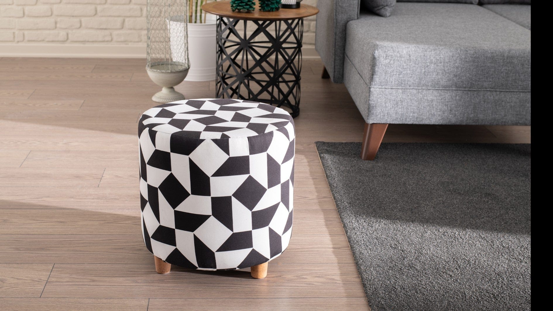 Pouf in tessuto Begon Bianco e Nero (2)