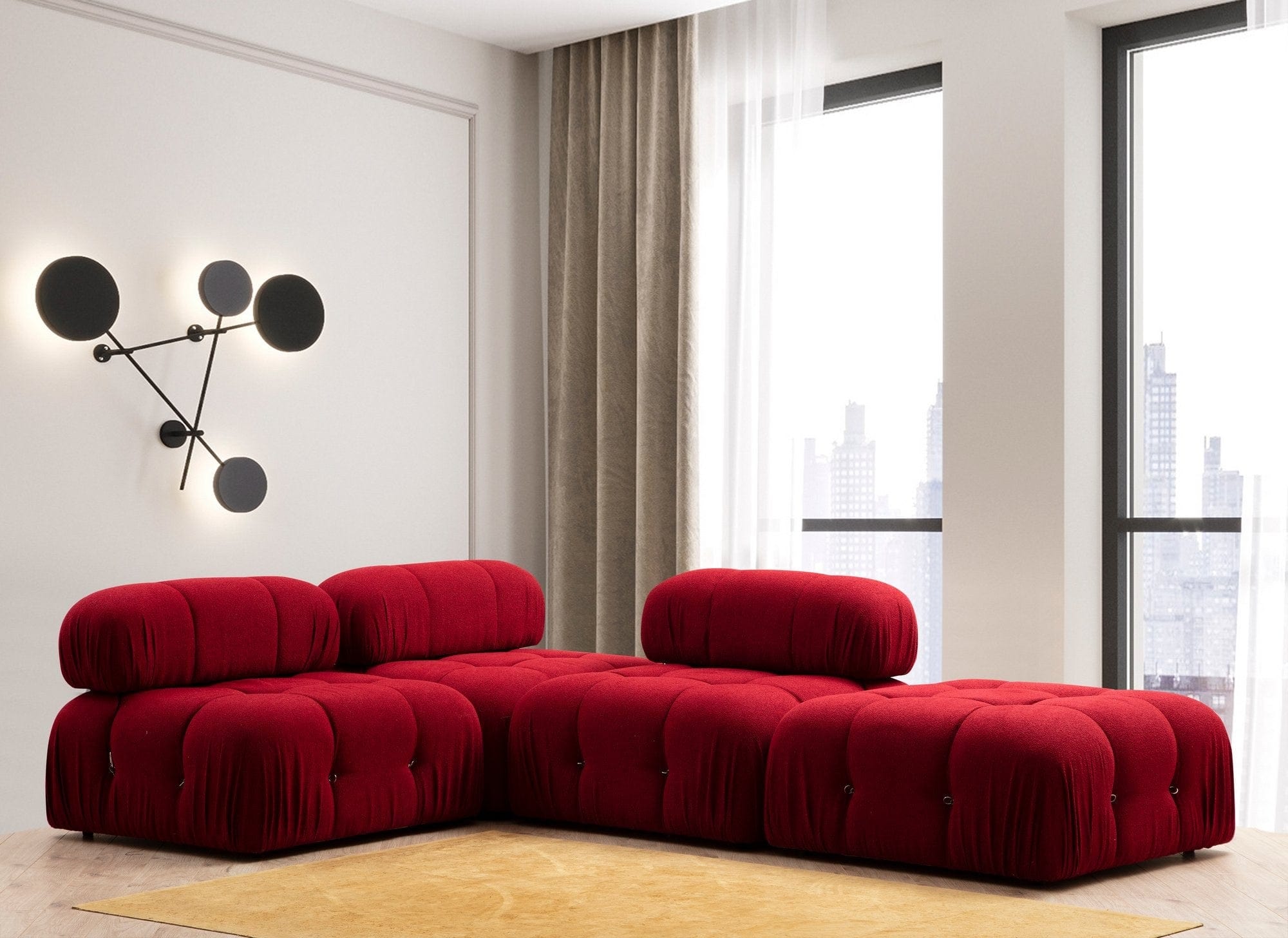 Pouf in tessuto Bubble Rosso (5)