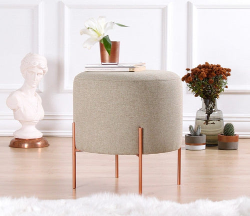 Pouf in tessuto Copper Round Cappuccino