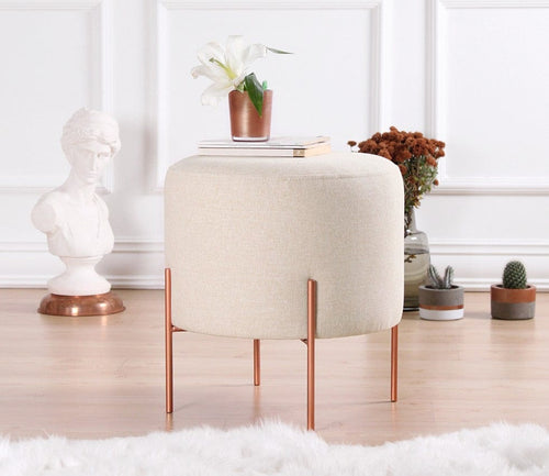 Pouf in tessuto Copper Round Crema