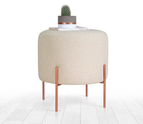 Pouf in tessuto Copper Round Crema (1)