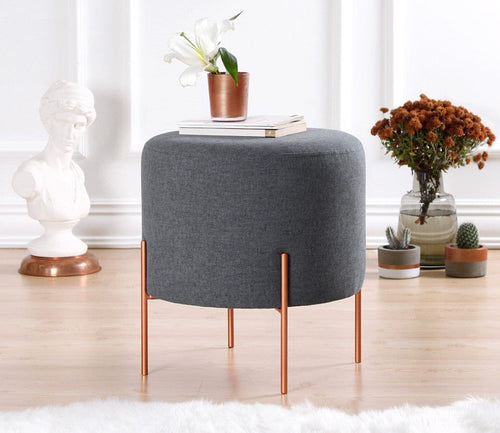 Pouf in tessuto Copper Round Grigio