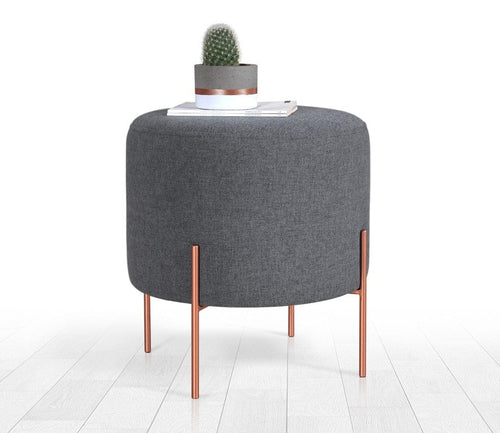 Pouf in tessuto Copper Round Grigio (1)