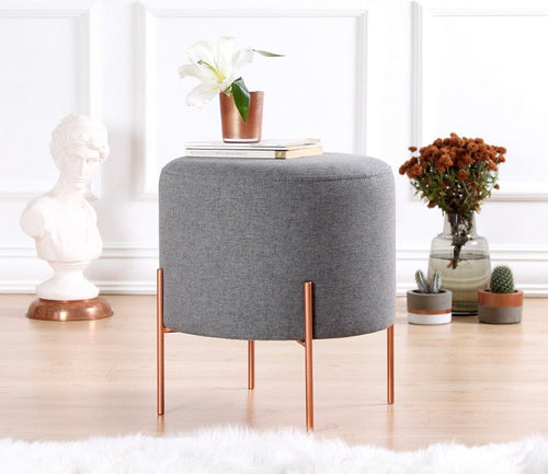 Pouf in tessuto Copper Round Grigio