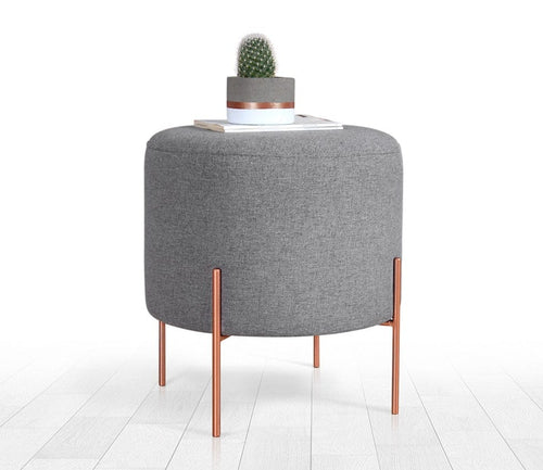 Pouf in tessuto Copper Round Grigio (1)