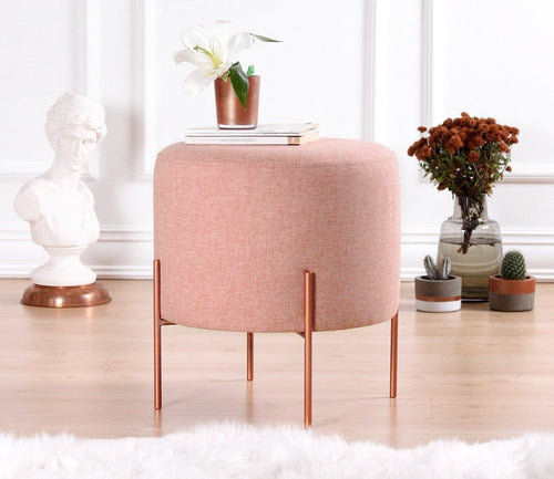 Pouf in tessuto Copper Round Rosa