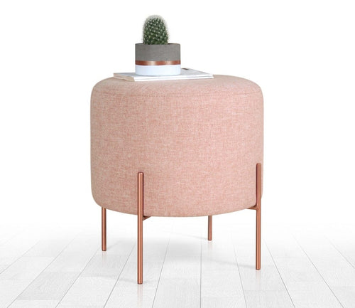 Pouf in tessuto Copper Round Rosa (1)