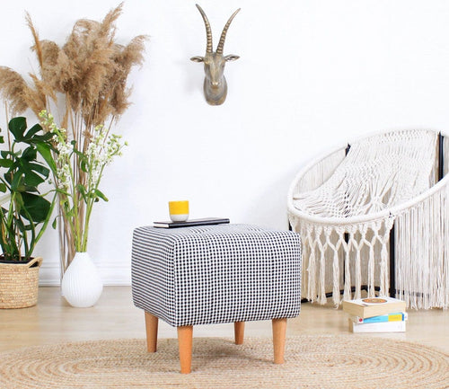 Pouf in tessuto Dotted Bianco e Nero (1)