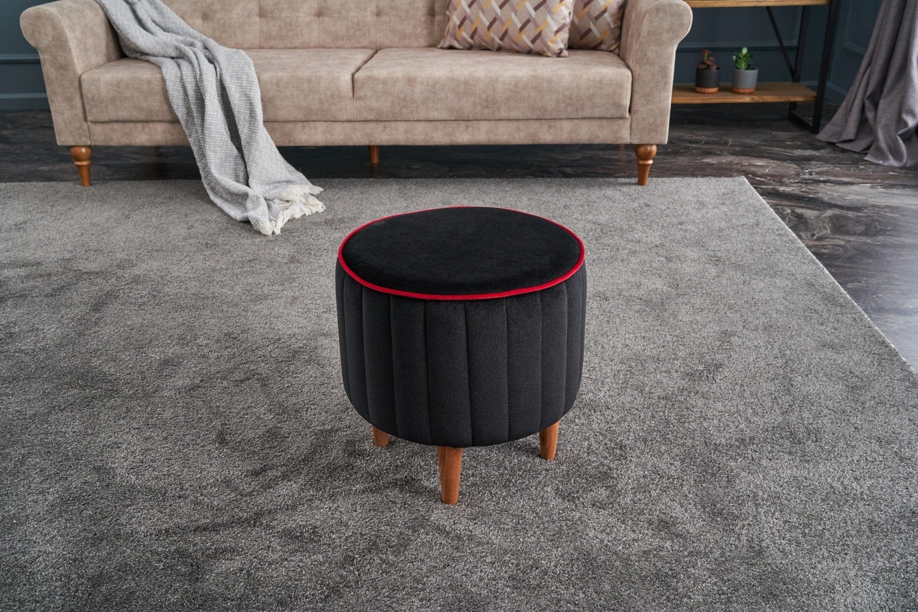Pouf in tessuto Lindy Antracite (1)