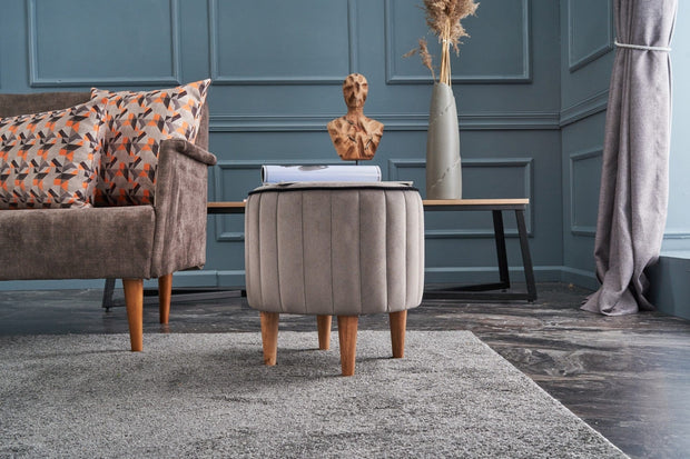 Pouf in tessuto Lindy Grigio (2)