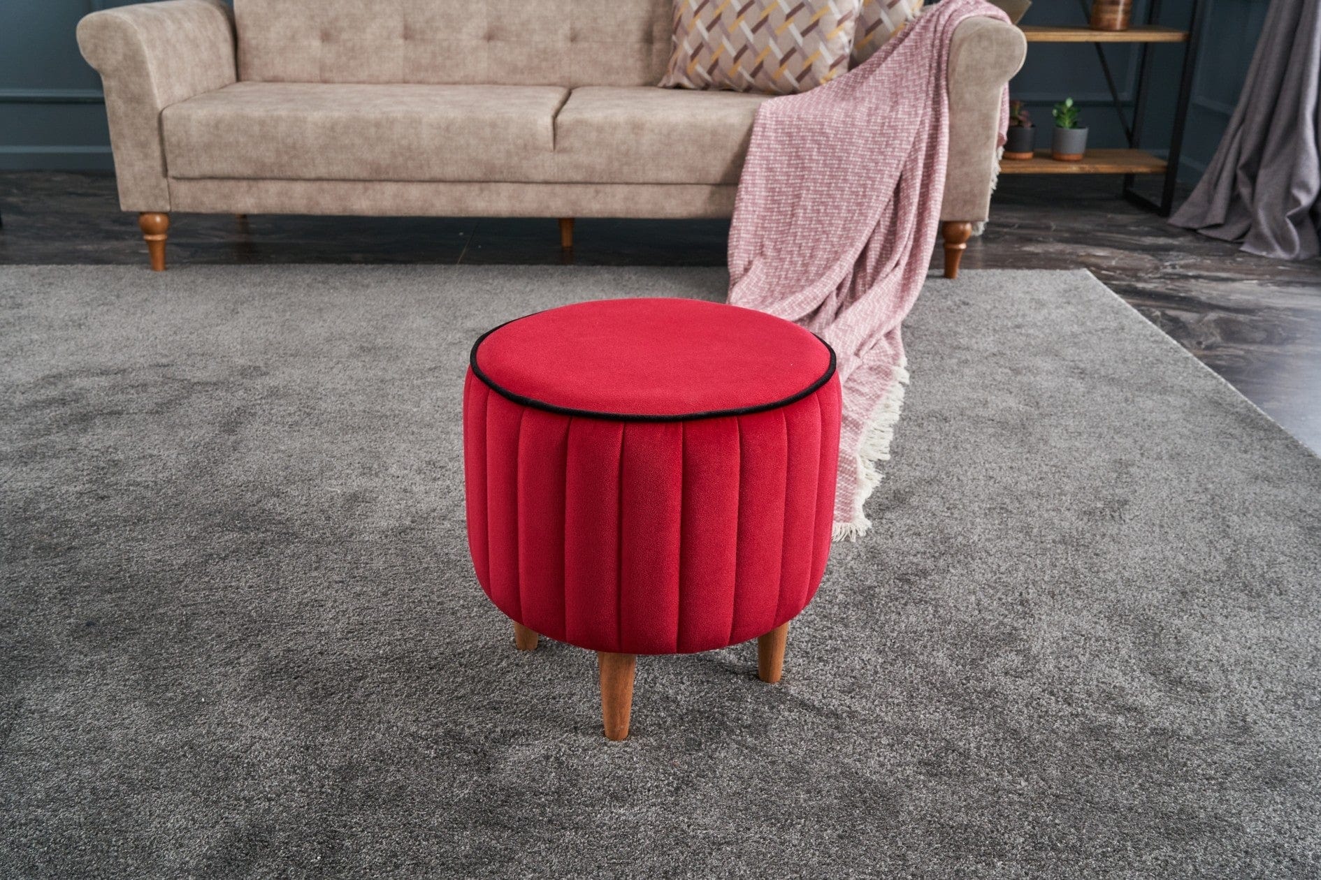 Pouf in tessuto Lindy Rosso