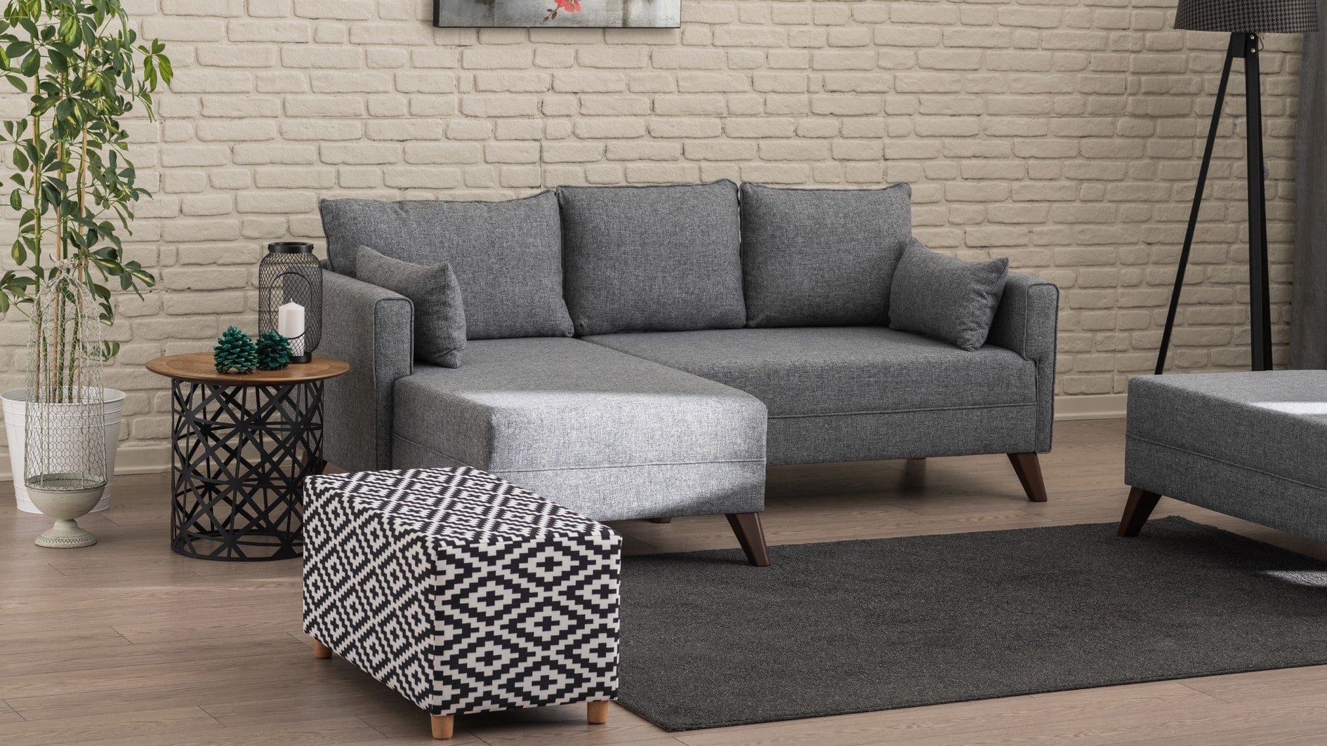 Pouf in tessuto Lotus Bianco e Nero (2)