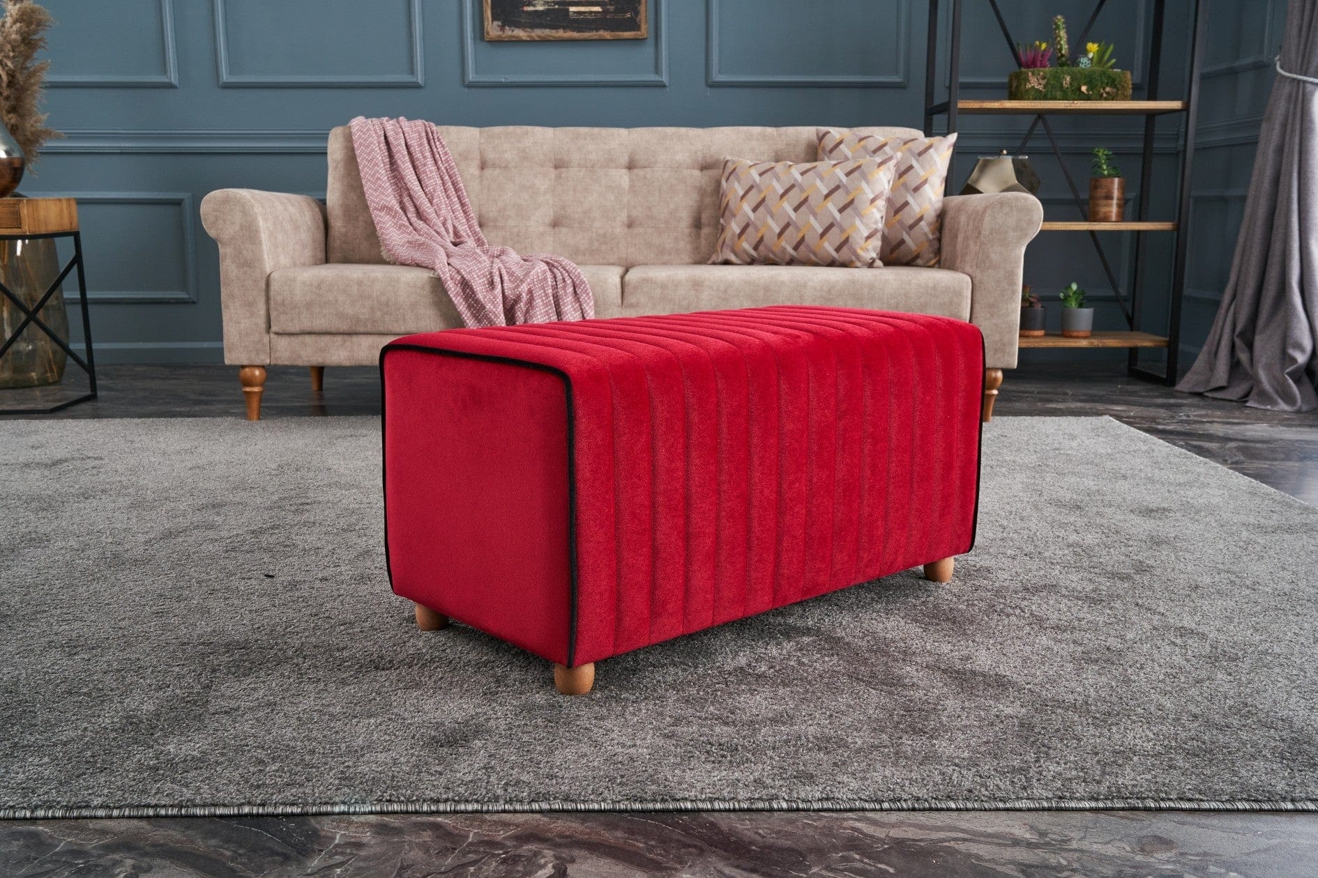 Pouf in tessuto Mabel Rosso (1)