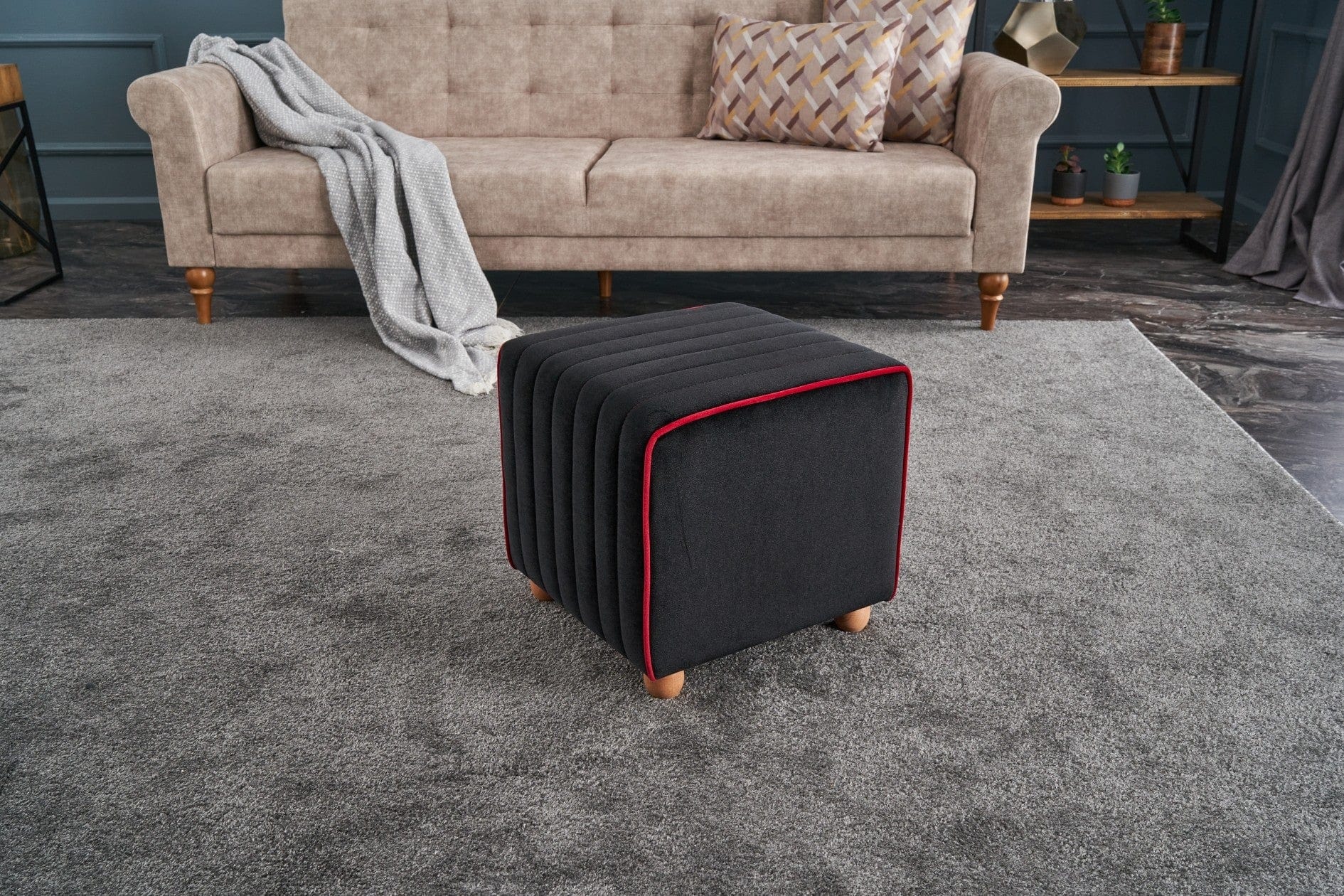 Pouf in tessuto Mona Antracite (2)
