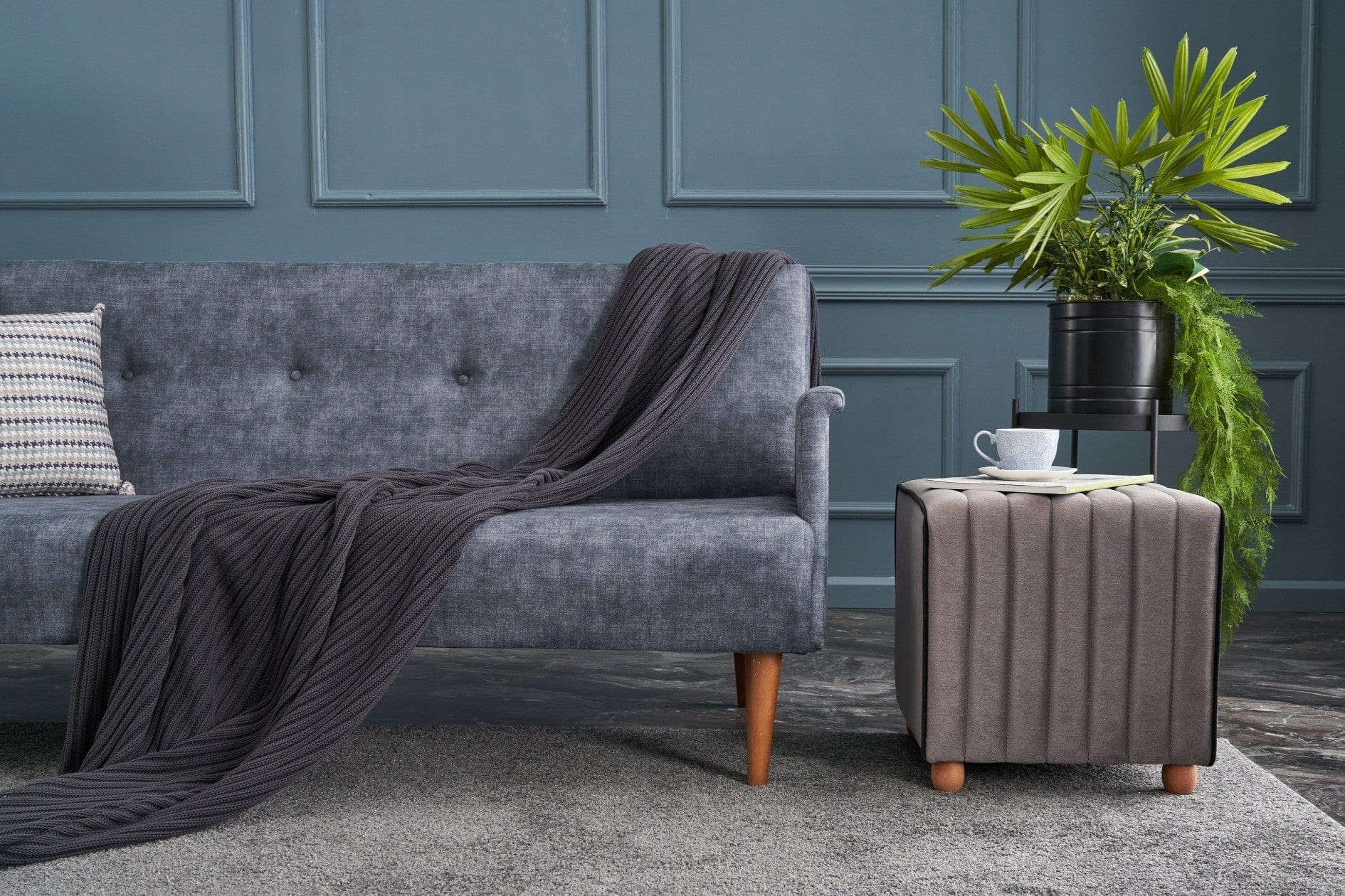 Pouf in tessuto Mona Grigio (2)