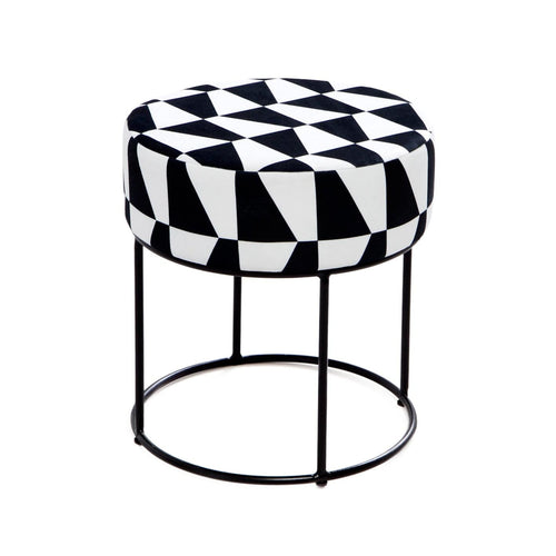 Pouf in tessuto Moon Bianco e Nero