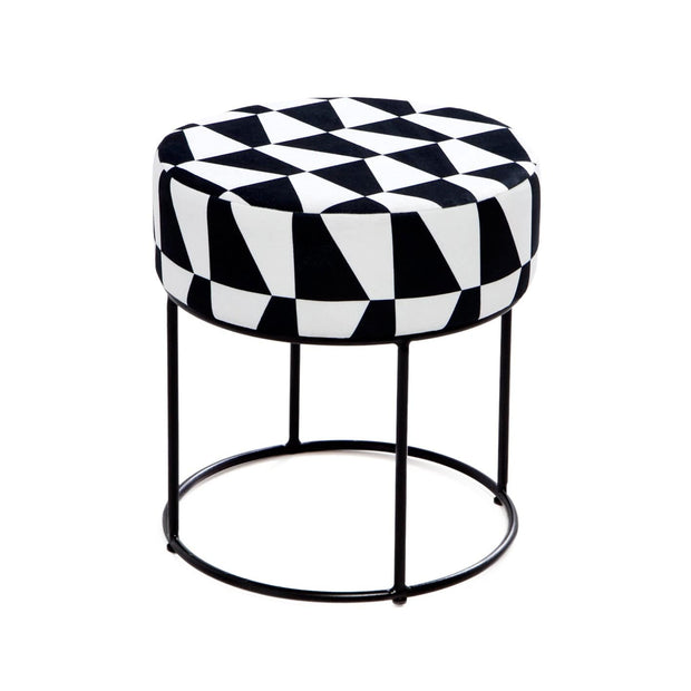 Pouf in tessuto Moon Bianco e Nero