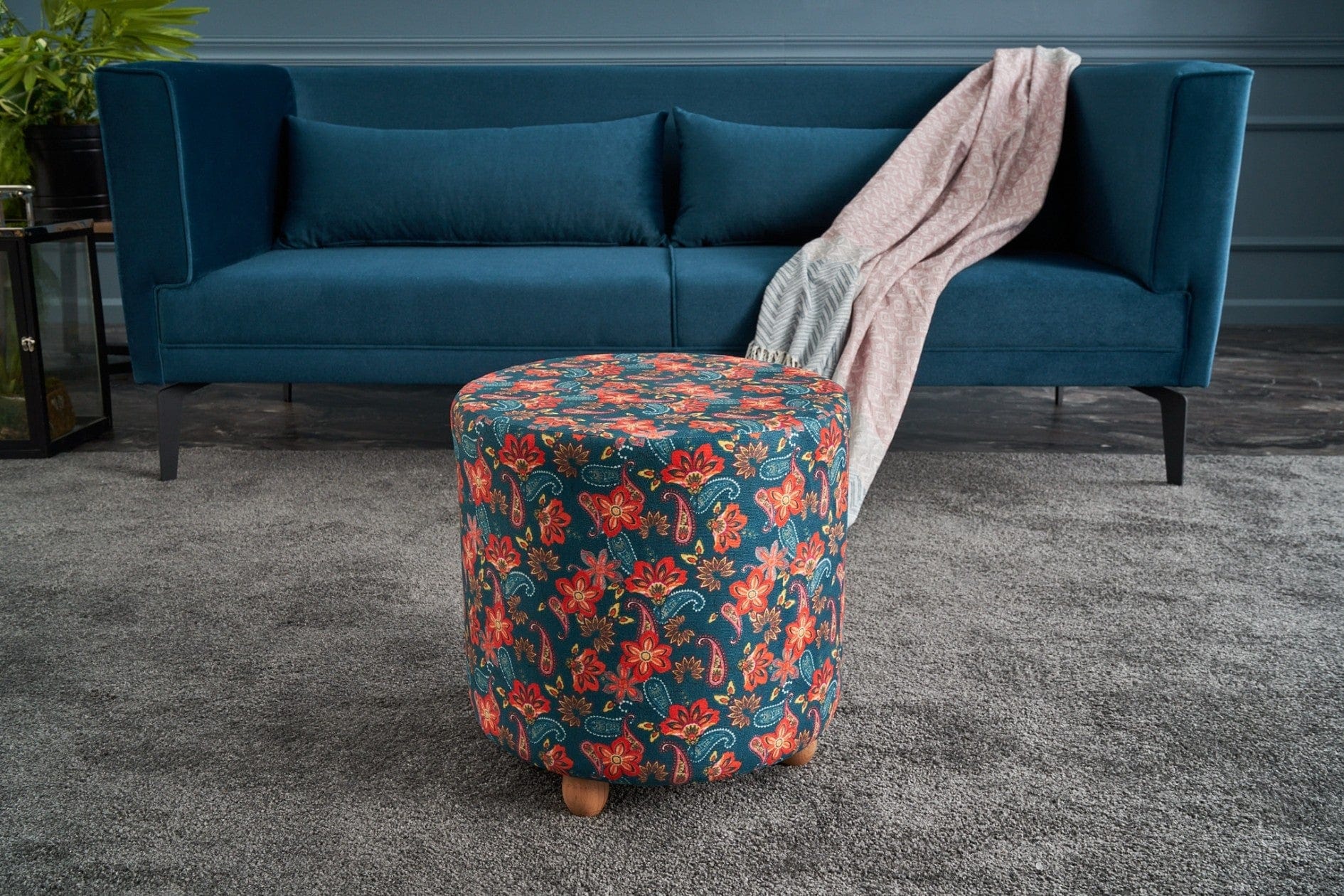 Pouf in tessuto Nergis Round Multicolore
