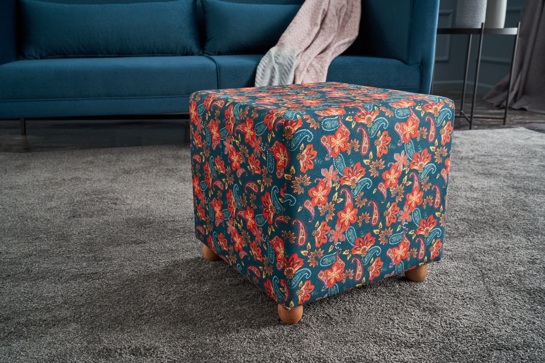 Pouf in tessuto Nergis Square Multicolore (1)