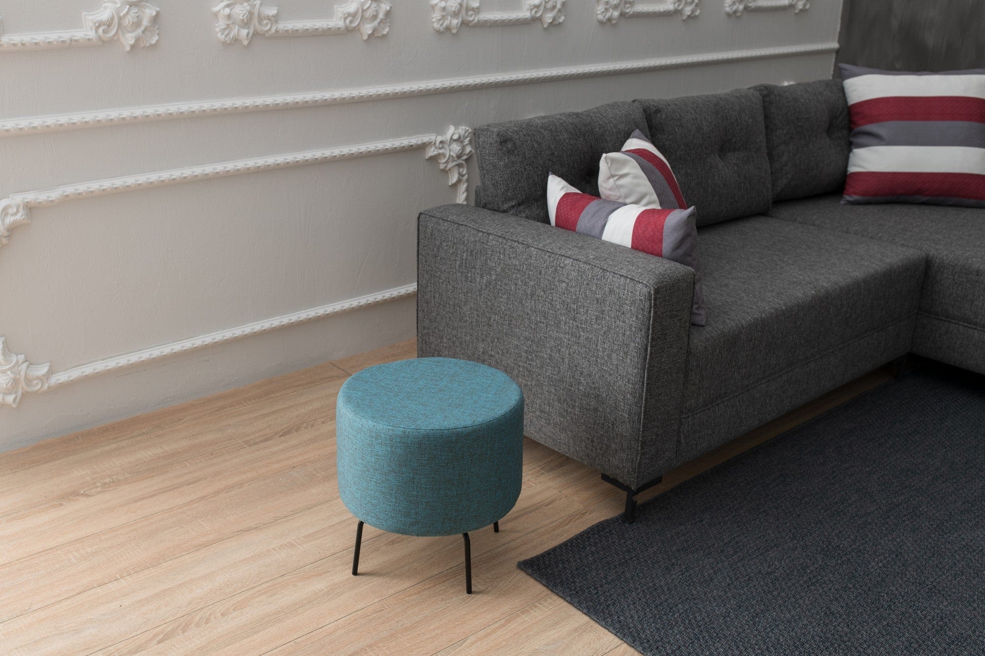 Pouf in tessuto Octo Turchese (2)