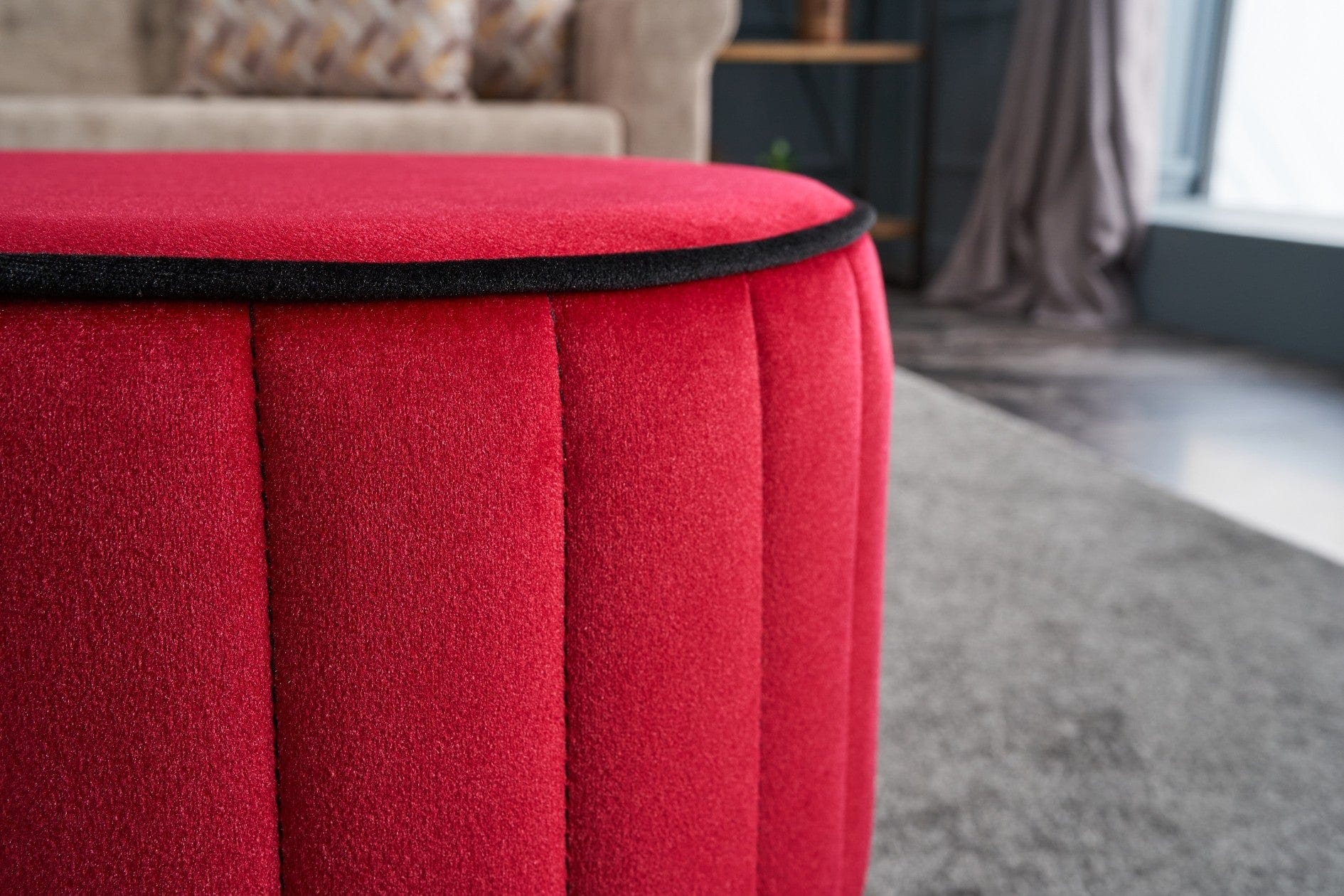 Pouf in tessuto Rose Rosso (2)