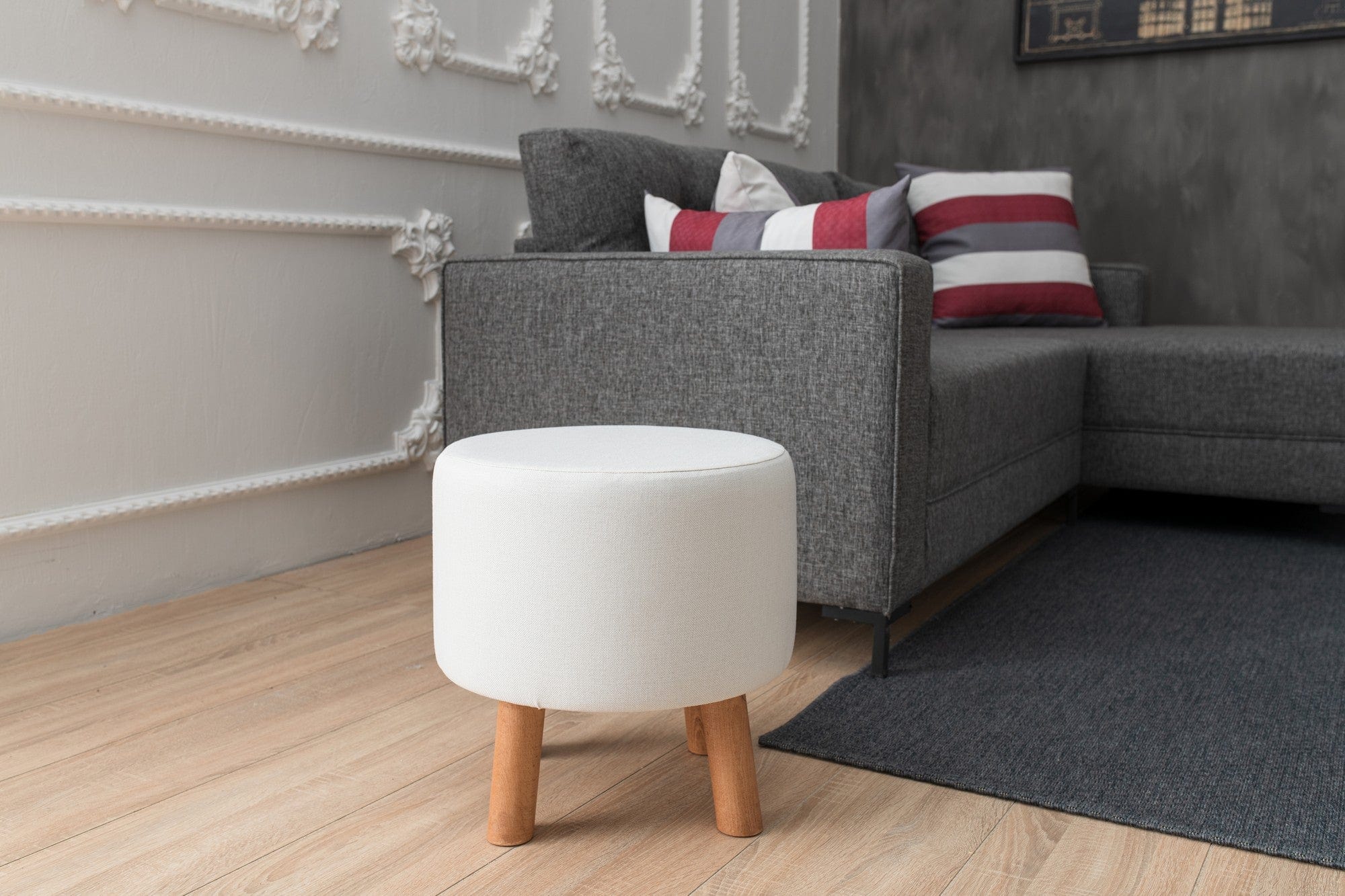 Pouf in tessuto Silindir Crema (2)