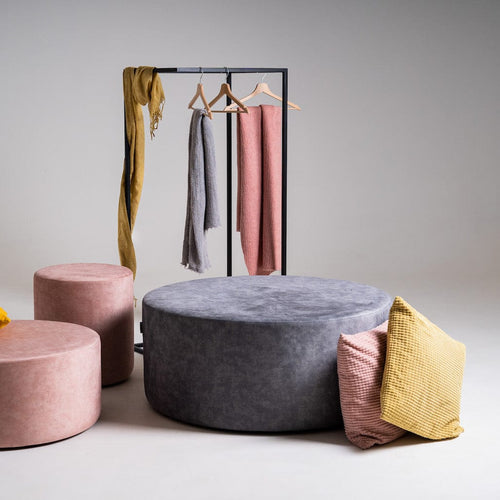 Pouf ottomano in tessuto Sari Grigio (1)