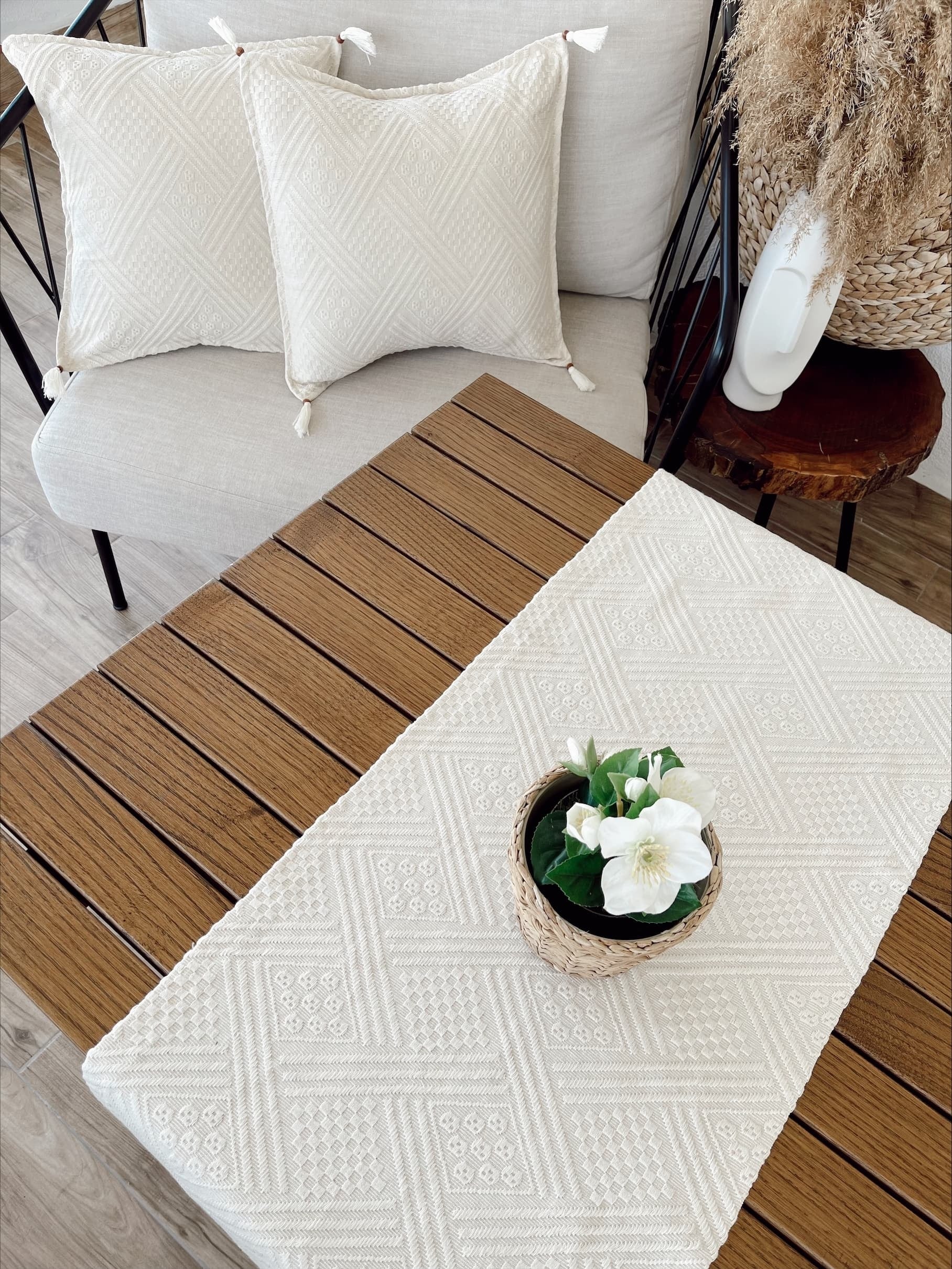 Runner da tavola in cotone Authentic Crema, 42 x 135 cm (1)