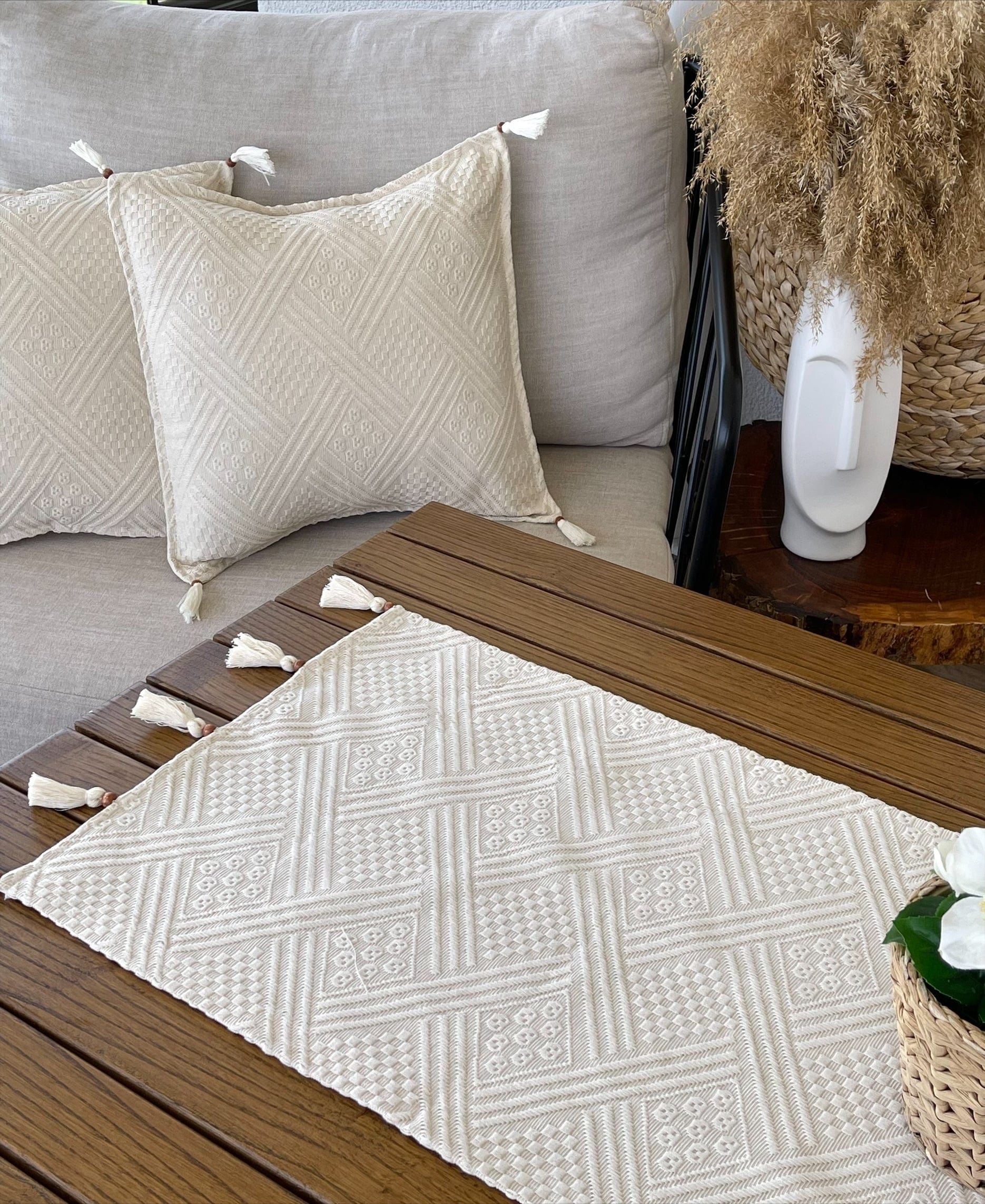 Runner da tavola in cotone Authentic Crema, 42 x 135 cm (2)