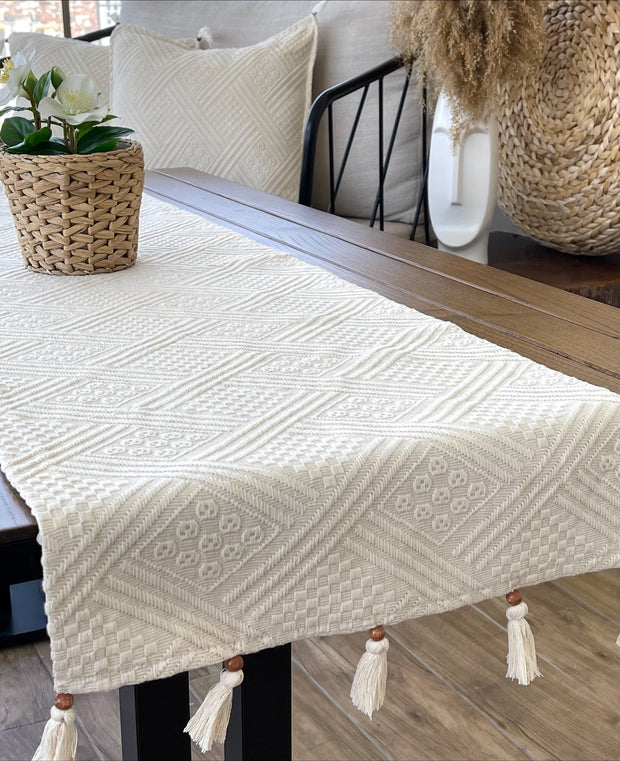 Runner da tavola in cotone Authentic Crema, 42 x 135 cm (4)