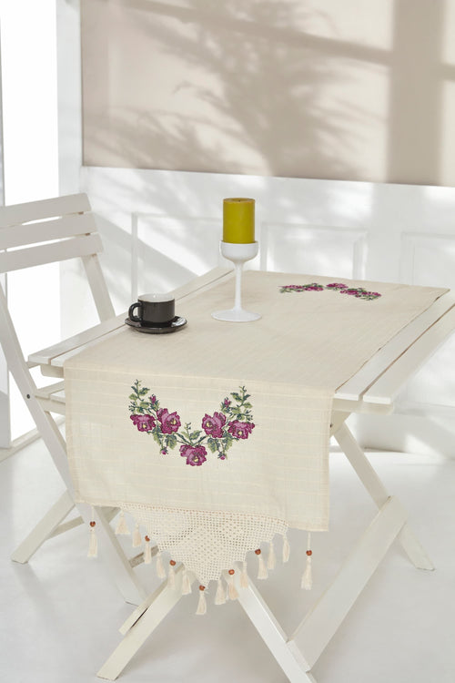 Runner da tavola in cotone Cross Violetto, 42 x 150 cm