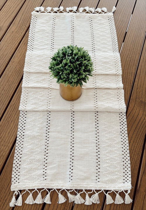 Runner da tavola in cotone Modif Dantel Noce, 35 x 145 cm