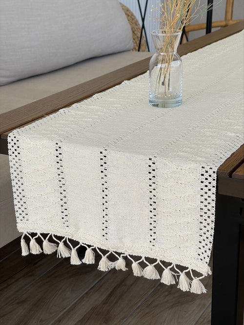 Runner da tavola in cotone Modif Dantel Noce, 35 x 145 cm (1)