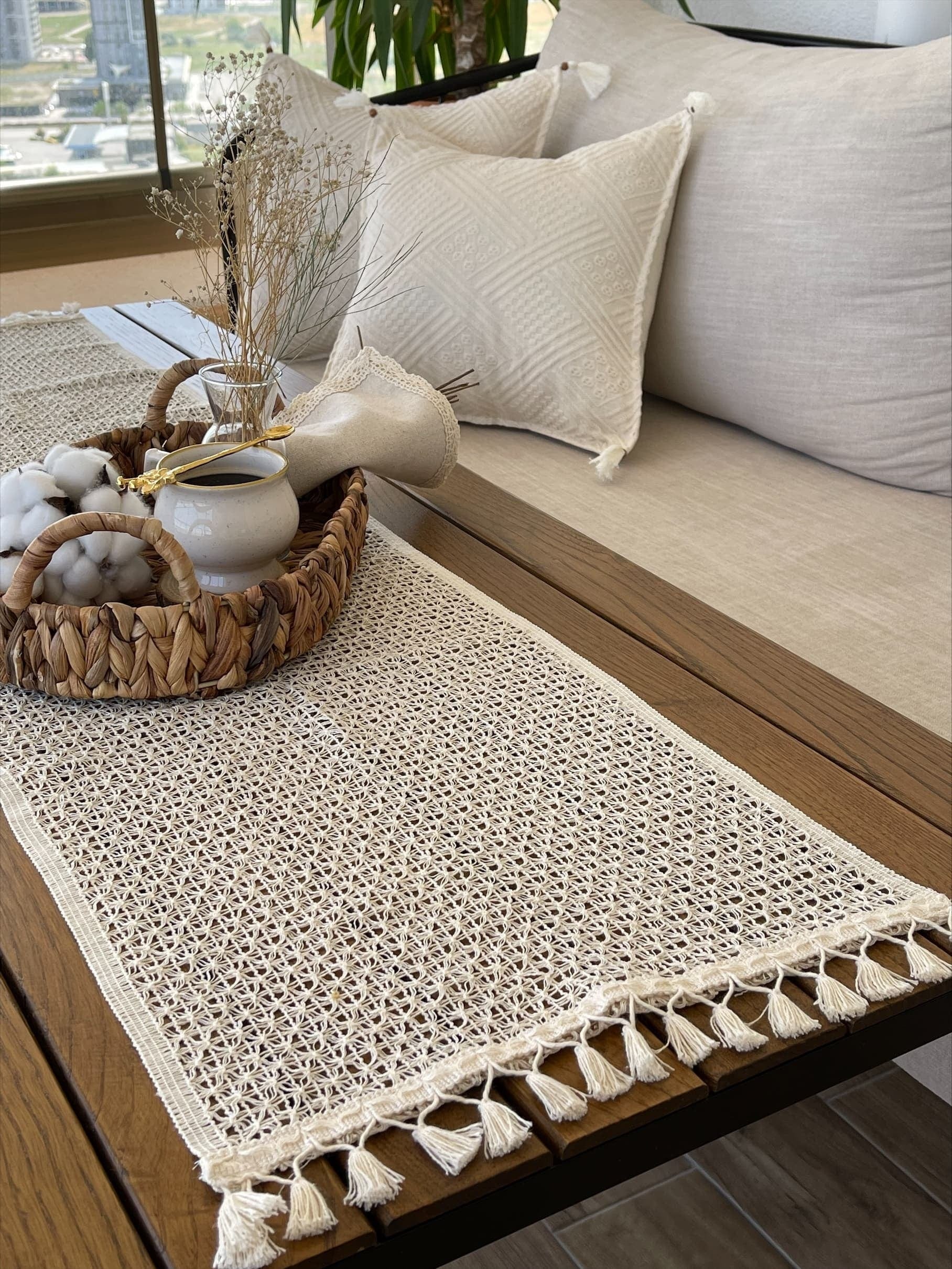 Runner da tavola in cotone Tulle Avorio, 35 x 145 cm (2)