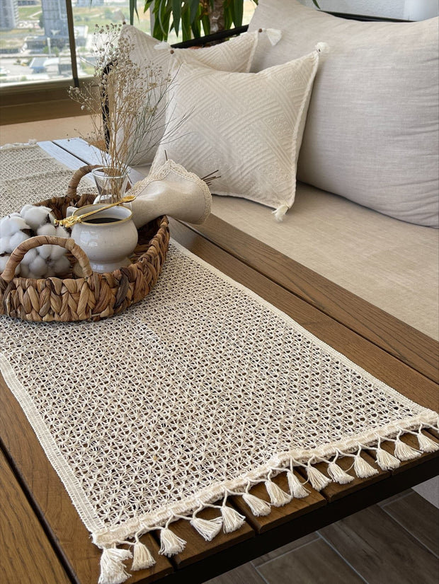 Runner da tavola in cotone Tulle Avorio, 35 x 145 cm (2)