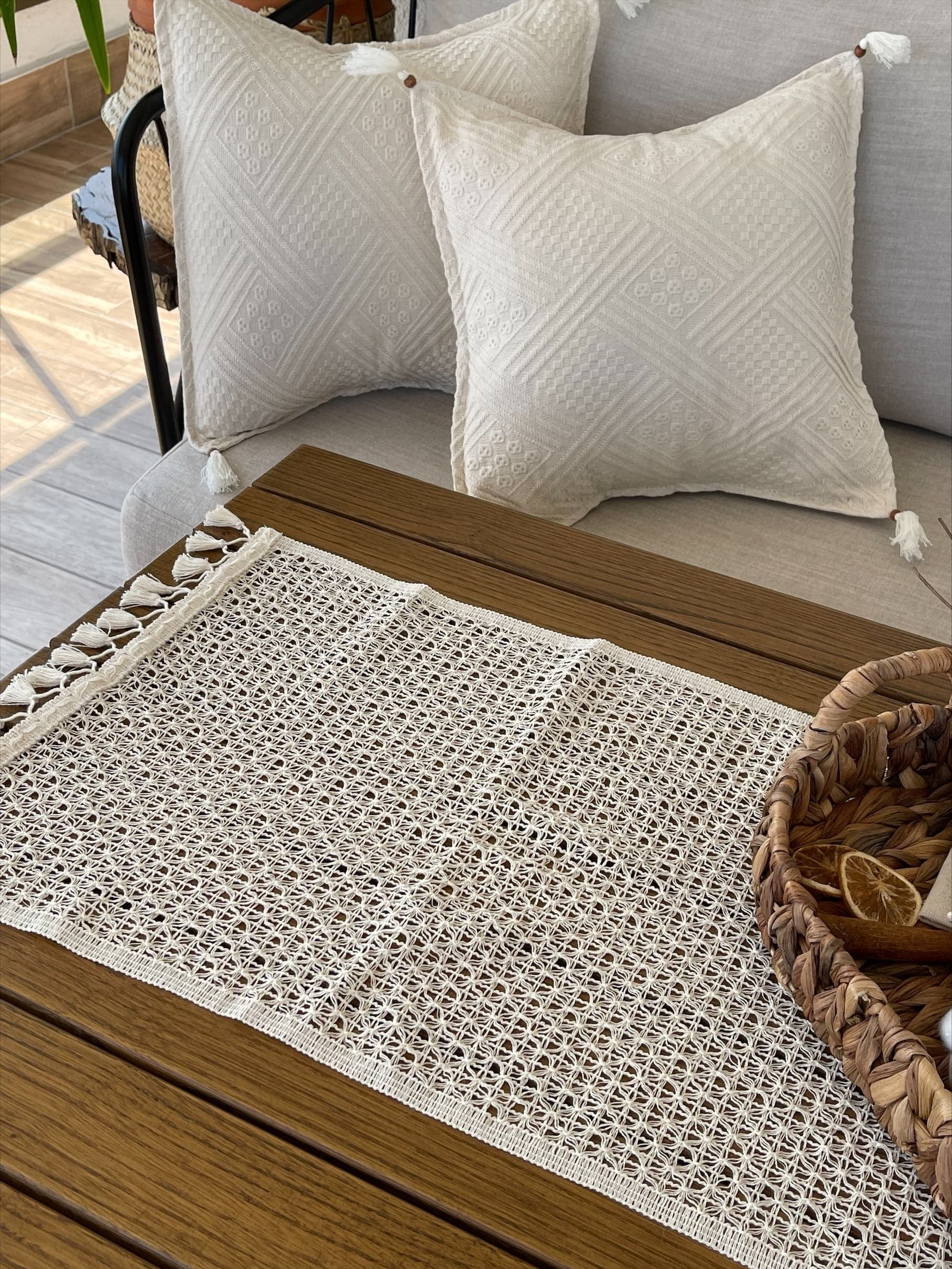 Runner da tavola in cotone Tulle Avorio, 35 x 145 cm (3)
