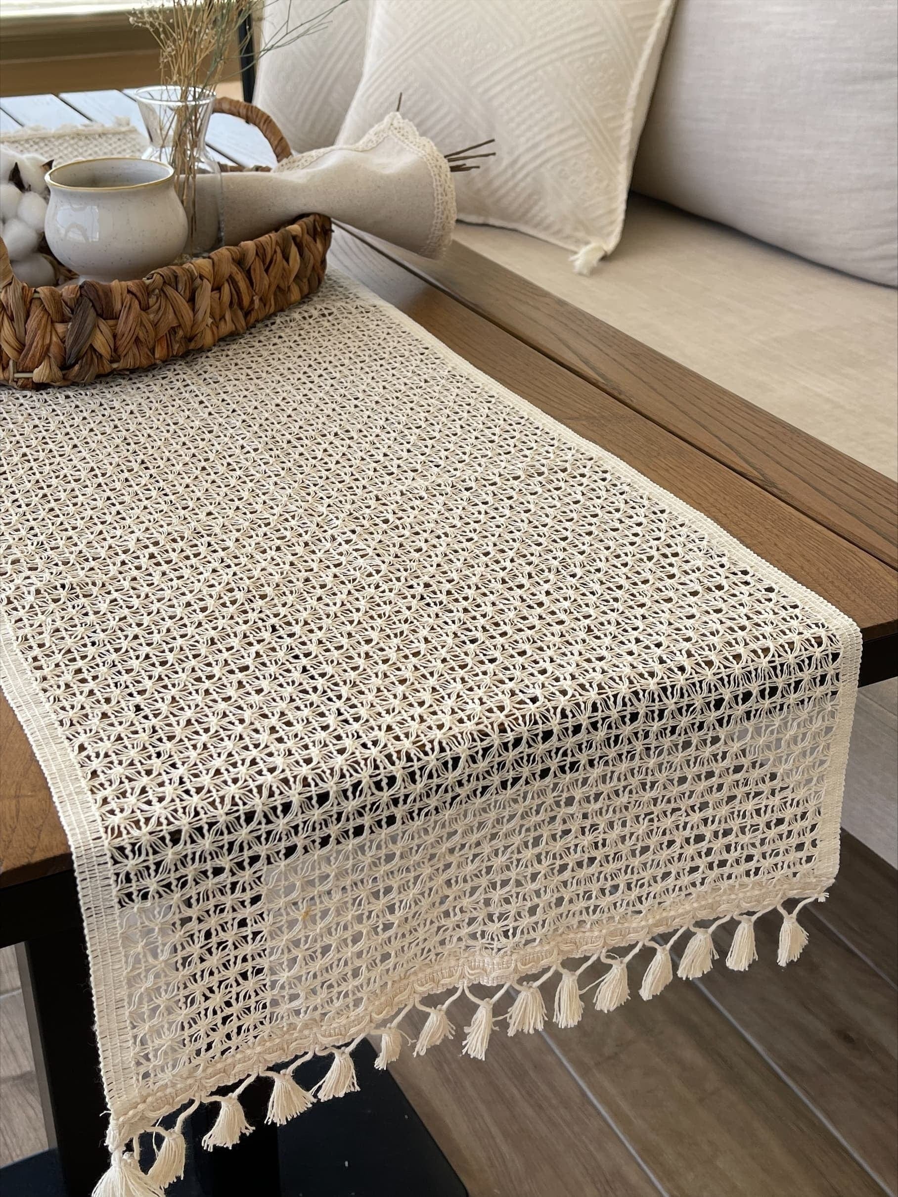Runner da tavola in cotone Tulle Avorio, 35 x 145 cm (4)
