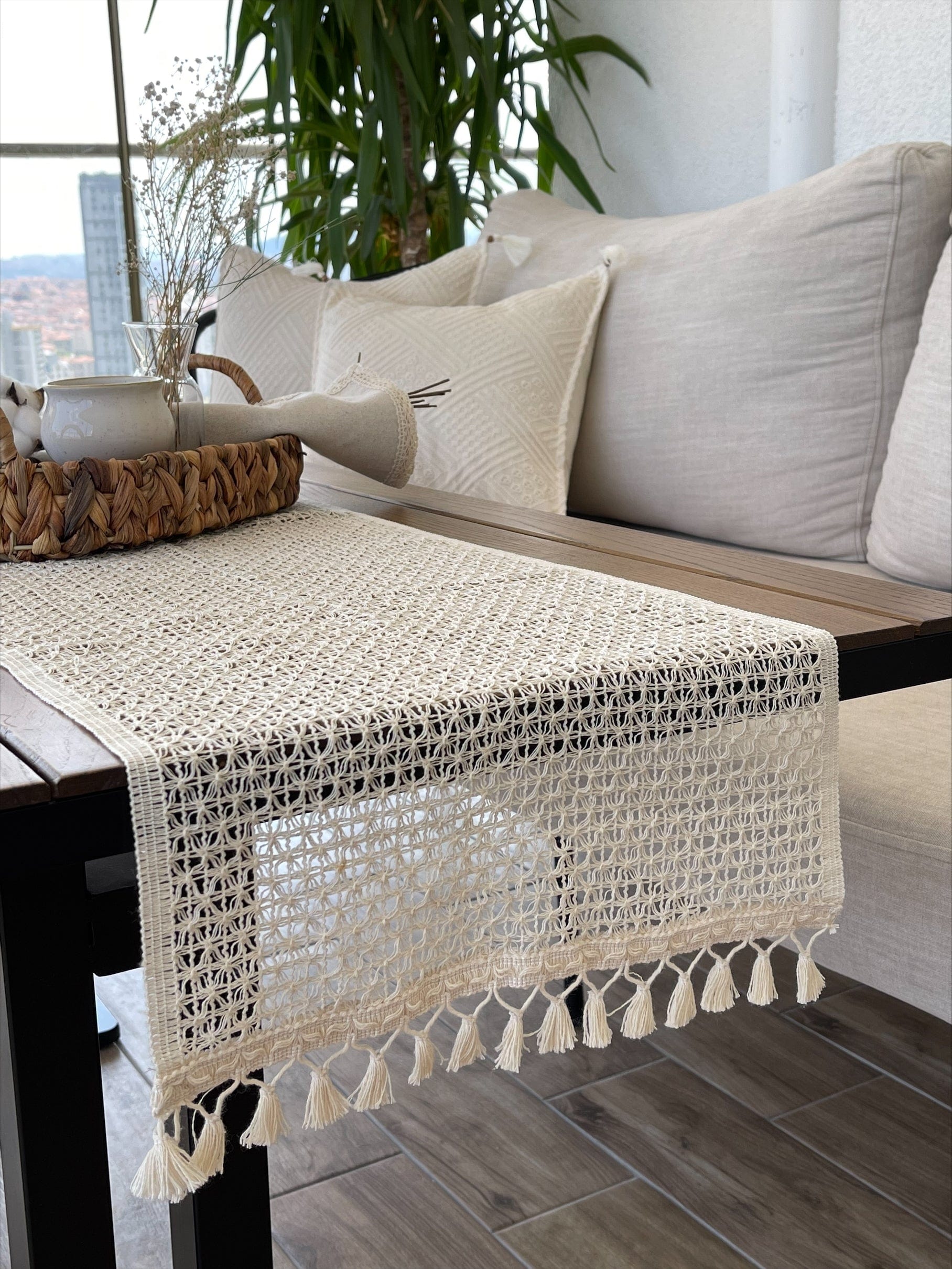 Runner da tavola in cotone Tulle Avorio, 35 x 145 cm (5)