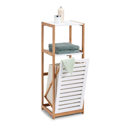 Zeller Scaffale con cesto portabiancheria incorporato, Bambù MDF Bianco, l36xL33xH98 cm