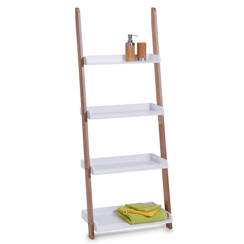 Scaffale da bagno con 4 ripiani, Bamboo MDF Bianco, l55xL30xH145 cm (1)
