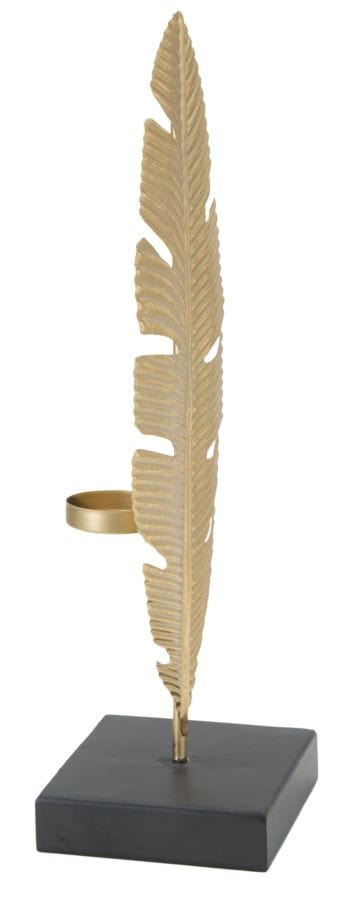 Scultura Foglia C/Porta Candela Glam cm 10x10x34 (1)